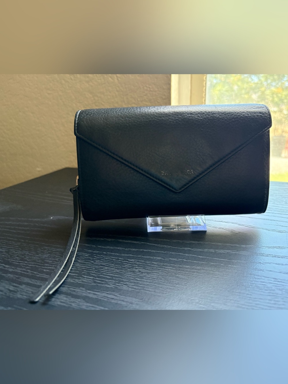 Balenciaga Black Leather Envelope Continental Wallet Wristlet
